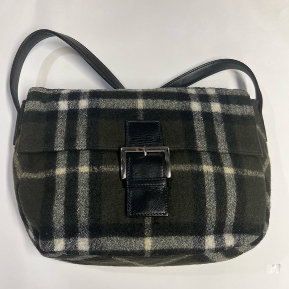Rare Authentic Burberrys of London Blue Label Wool shoulder bag. Green/black - Picture 1 of 9